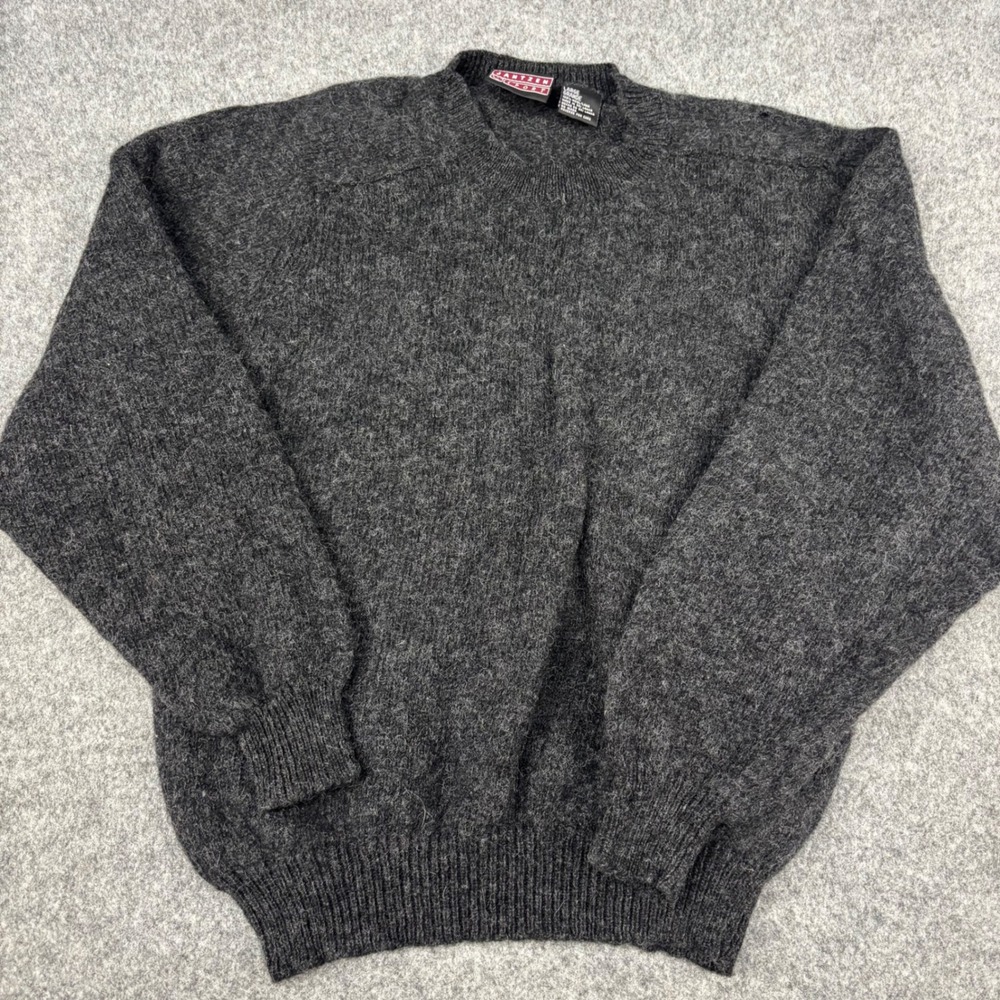 Jantzen Sport Wool Sweater Mens Large Gray Crew Neck Pullover Long Sleeve Warm